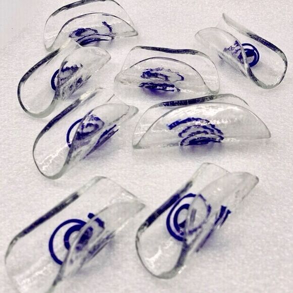Blue Swirl Fused Blown Art Glass Napkin Sleeve Holders (8) - Picture 5 of 14